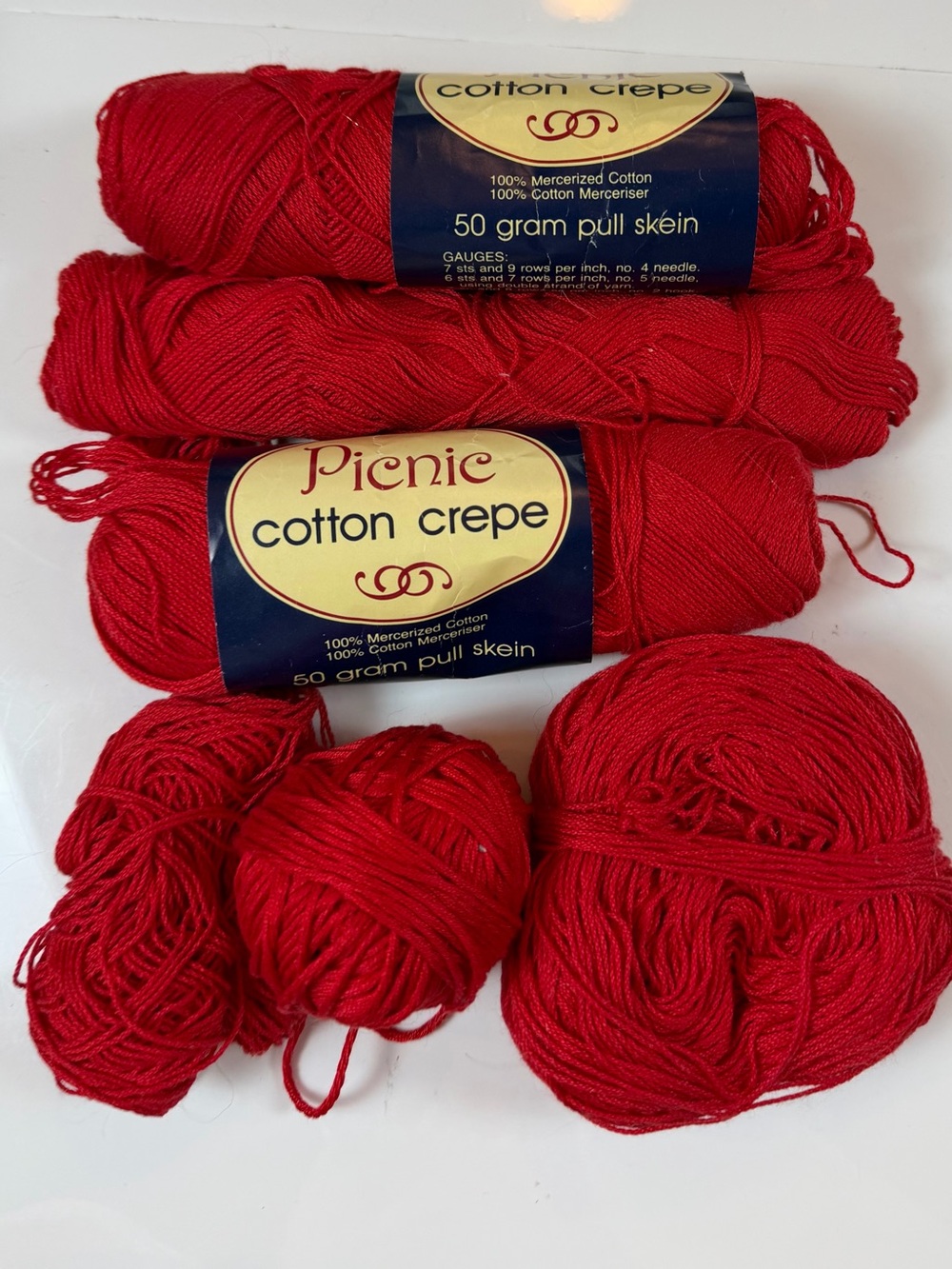 Brunswick Picnic Cotton Crepe POPPY RED Vintage Approx 5 Skeins Christmas